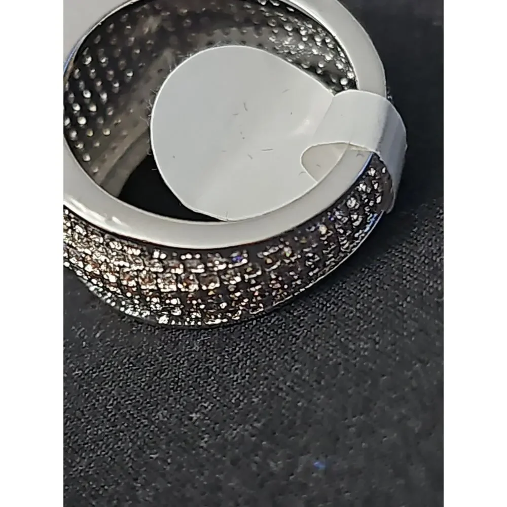 Size 8 White Gold-Plated brass Men's Band Ring Square Pavé CZs